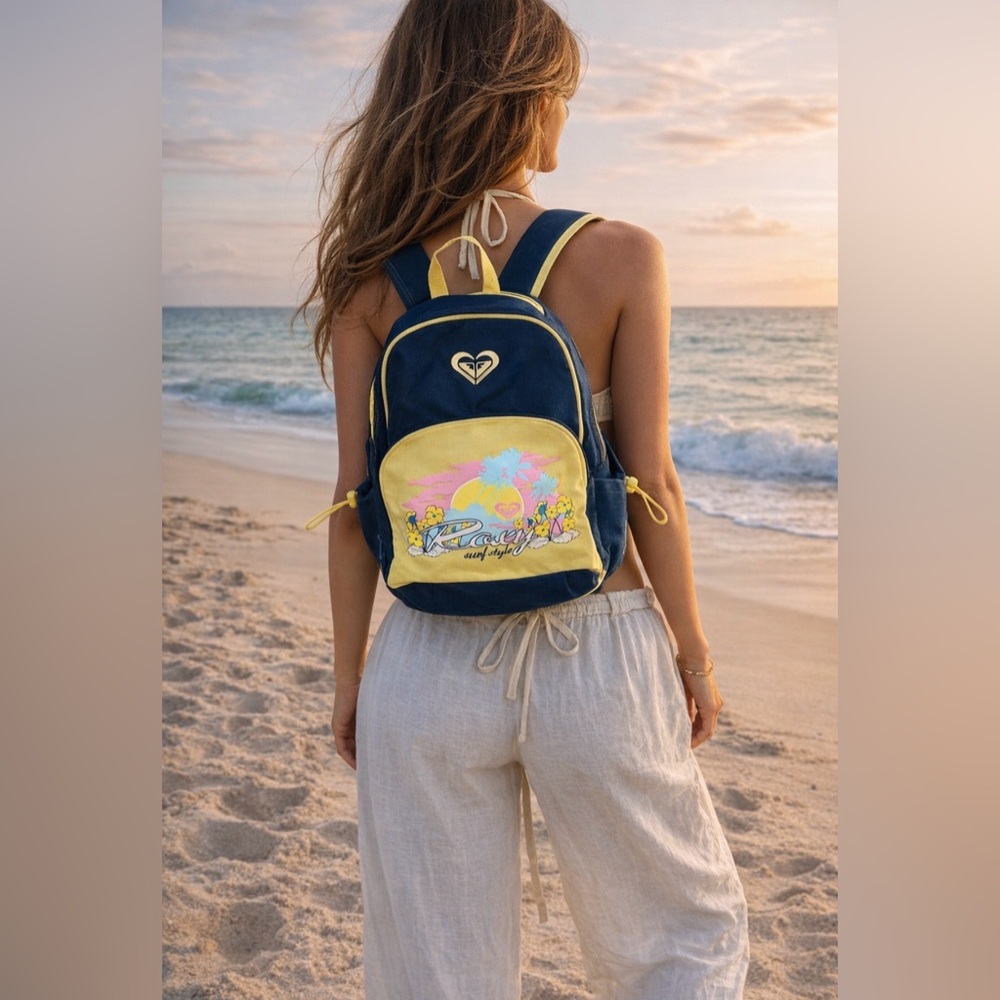 Roxy Navy and Yellow Surf Large Backpack